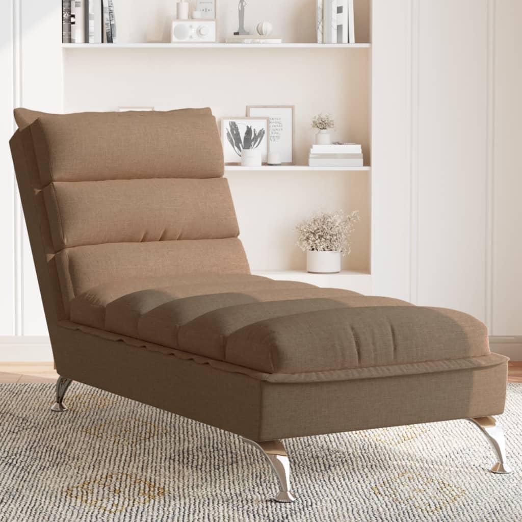 Chaise longue with cushions, brown, textile