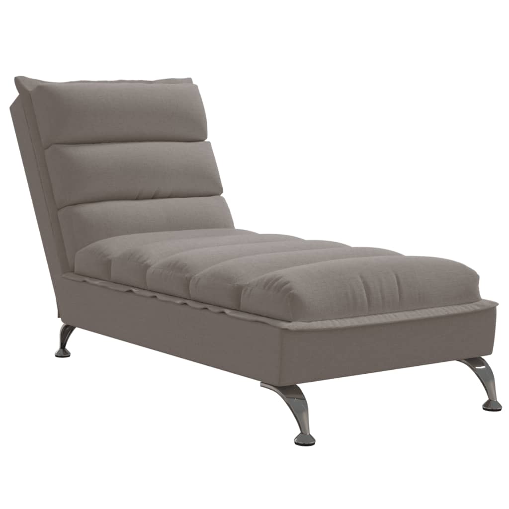 Chaise longue with cushions, taupe grey, textile