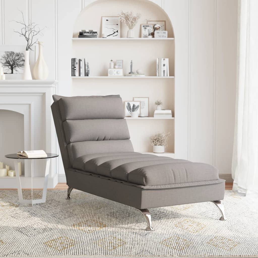 Chaise longue with cushions, taupe grey, textile