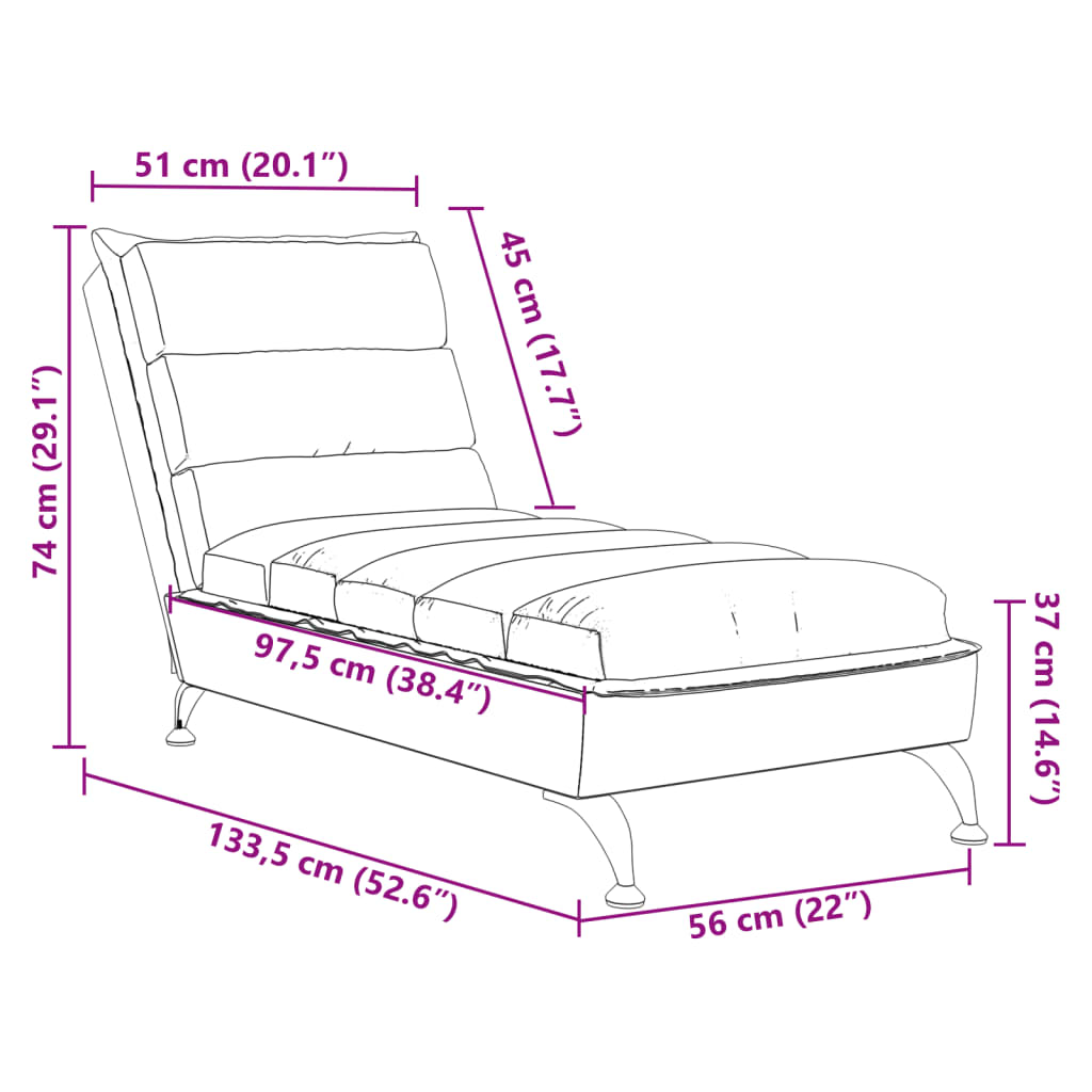 Chaise longue with cushions, taupe grey, textile