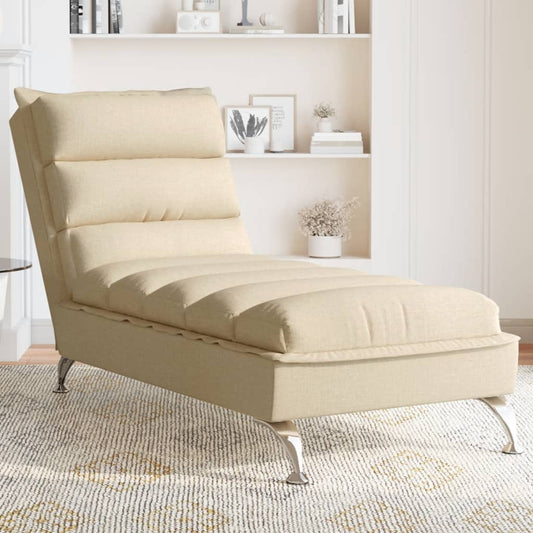 Chaise longue with cushions, cream, textile