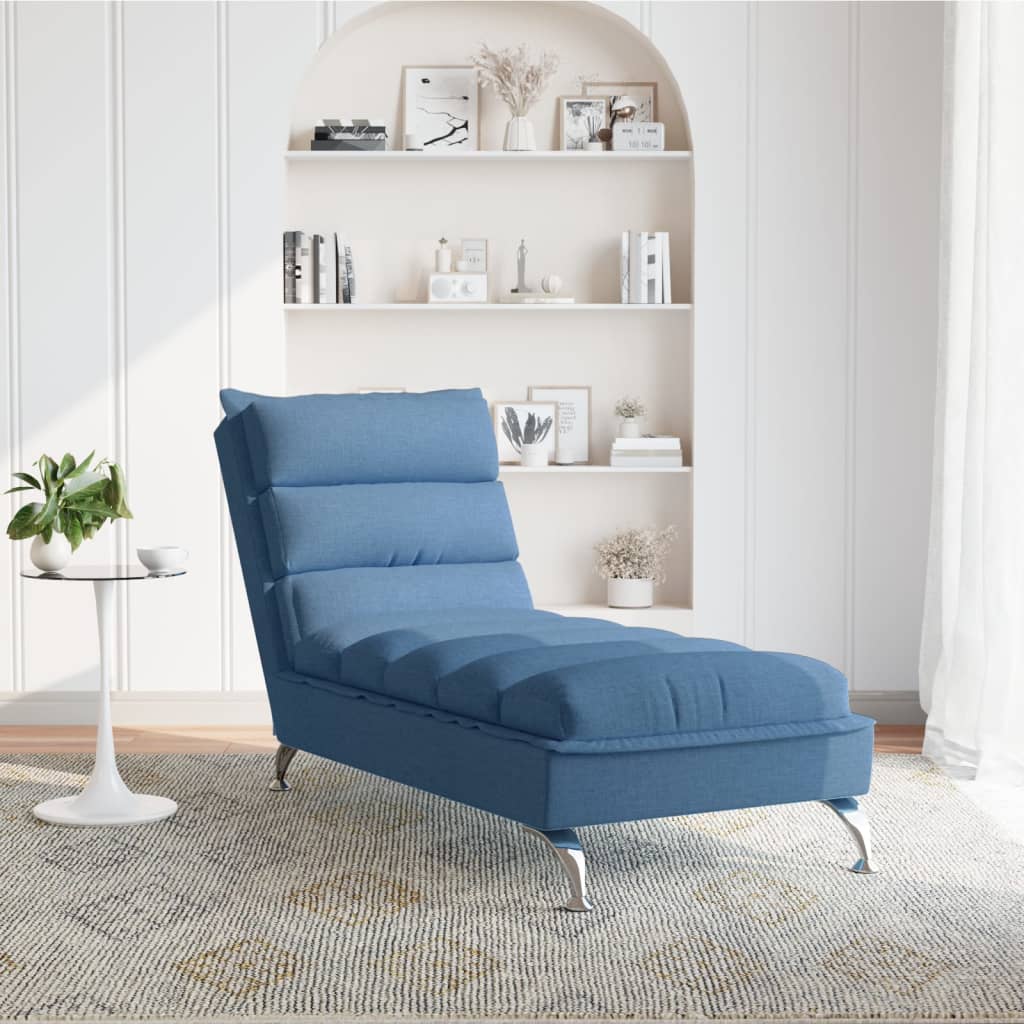 Chaise longue with cushions, blue, textile