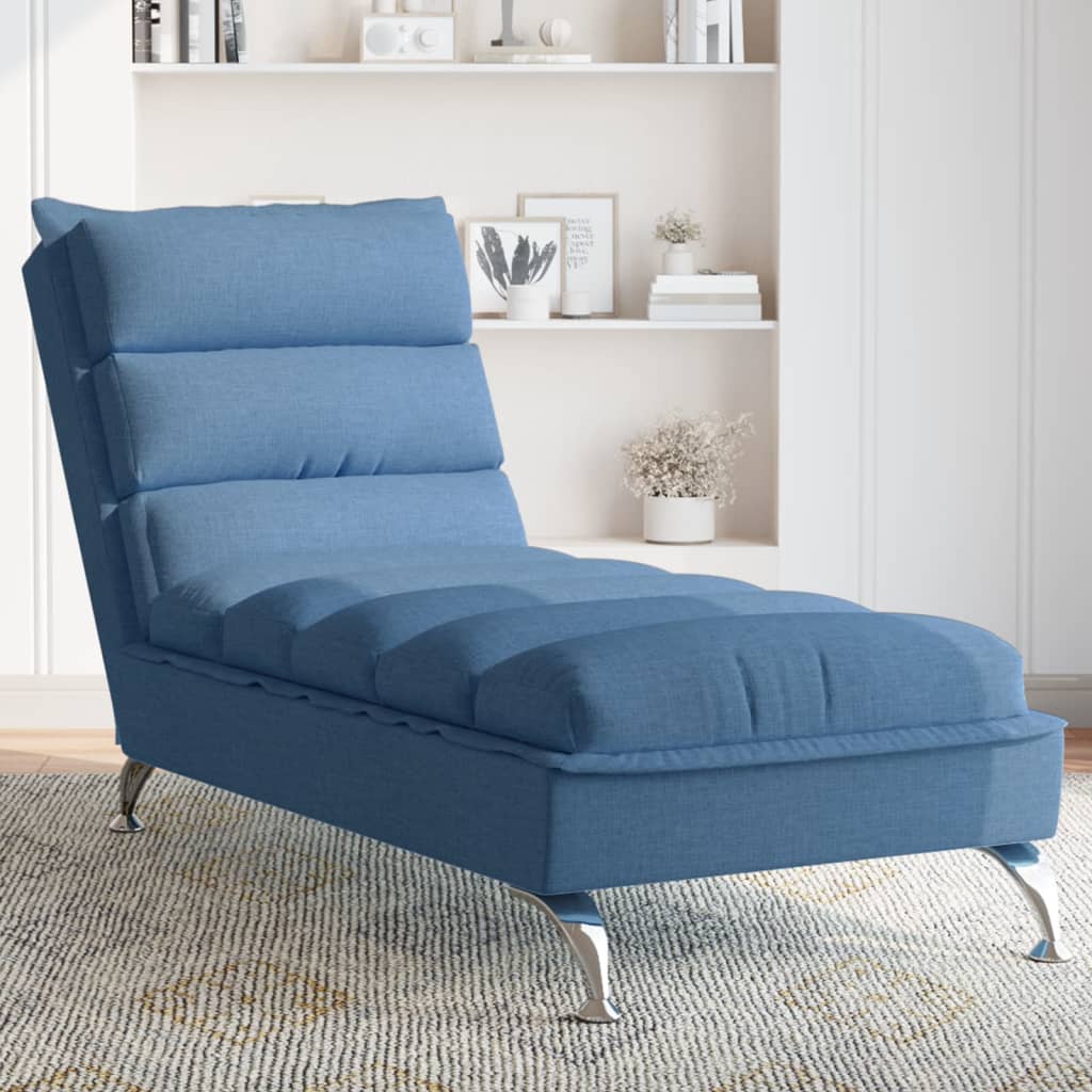 Chaise longue with cushions, blue, textile