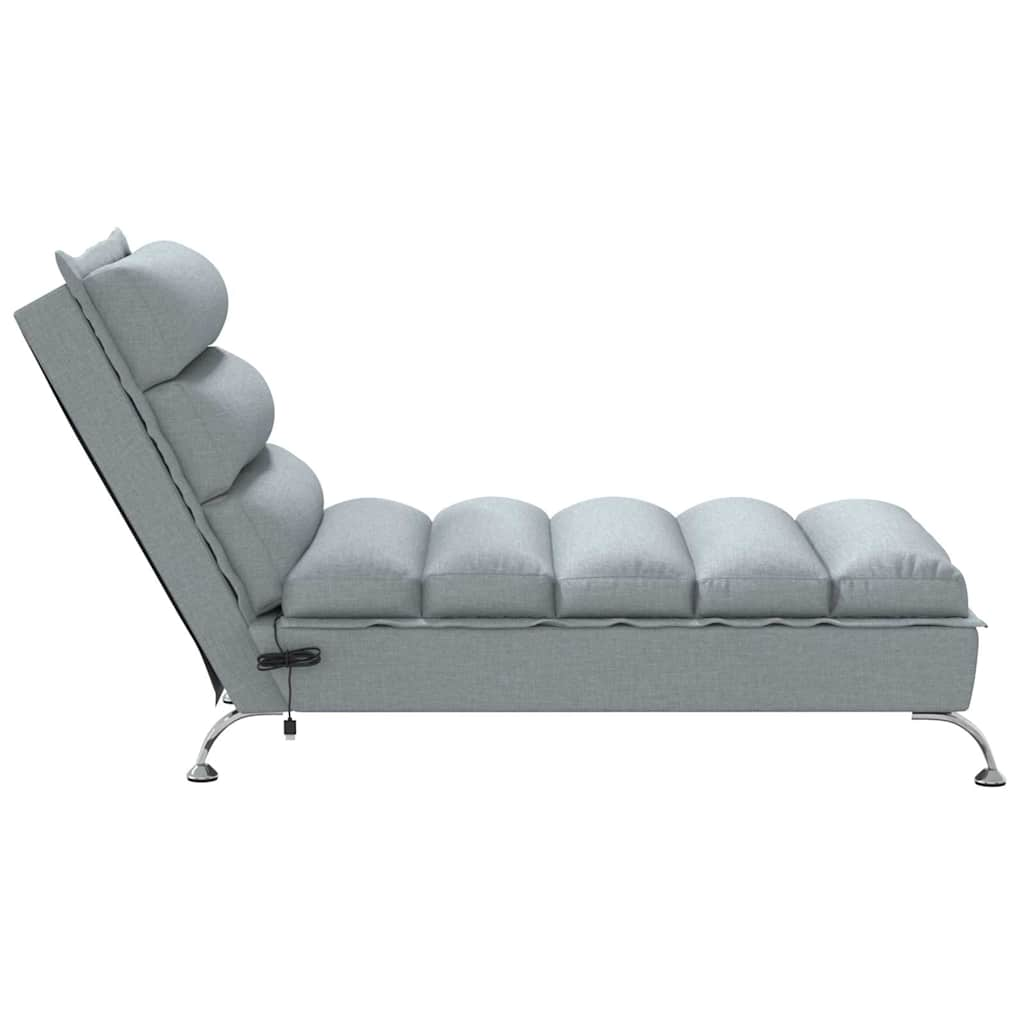 Massage lounger with cushions, light grey, textile