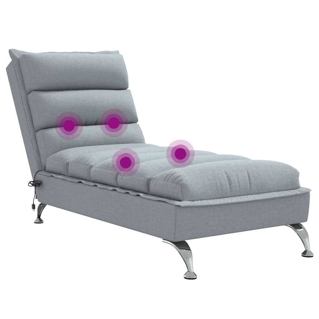 Massage lounger with cushions, light grey, textile