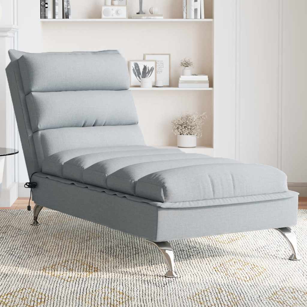 Massage lounger with cushions, light grey, textile