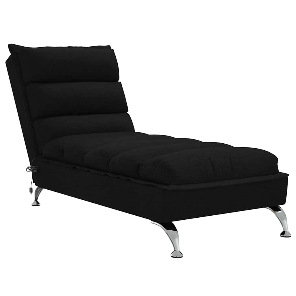 Massage lounger with cushions, black, textile