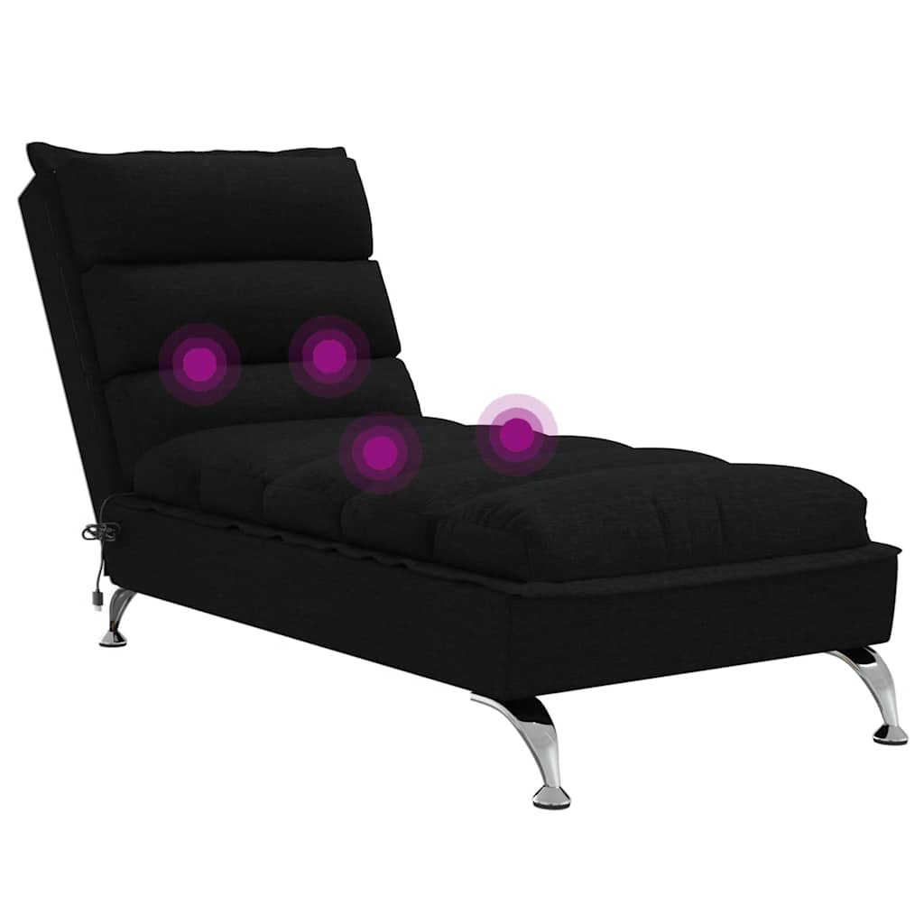 Massage lounger with cushions, black, textile