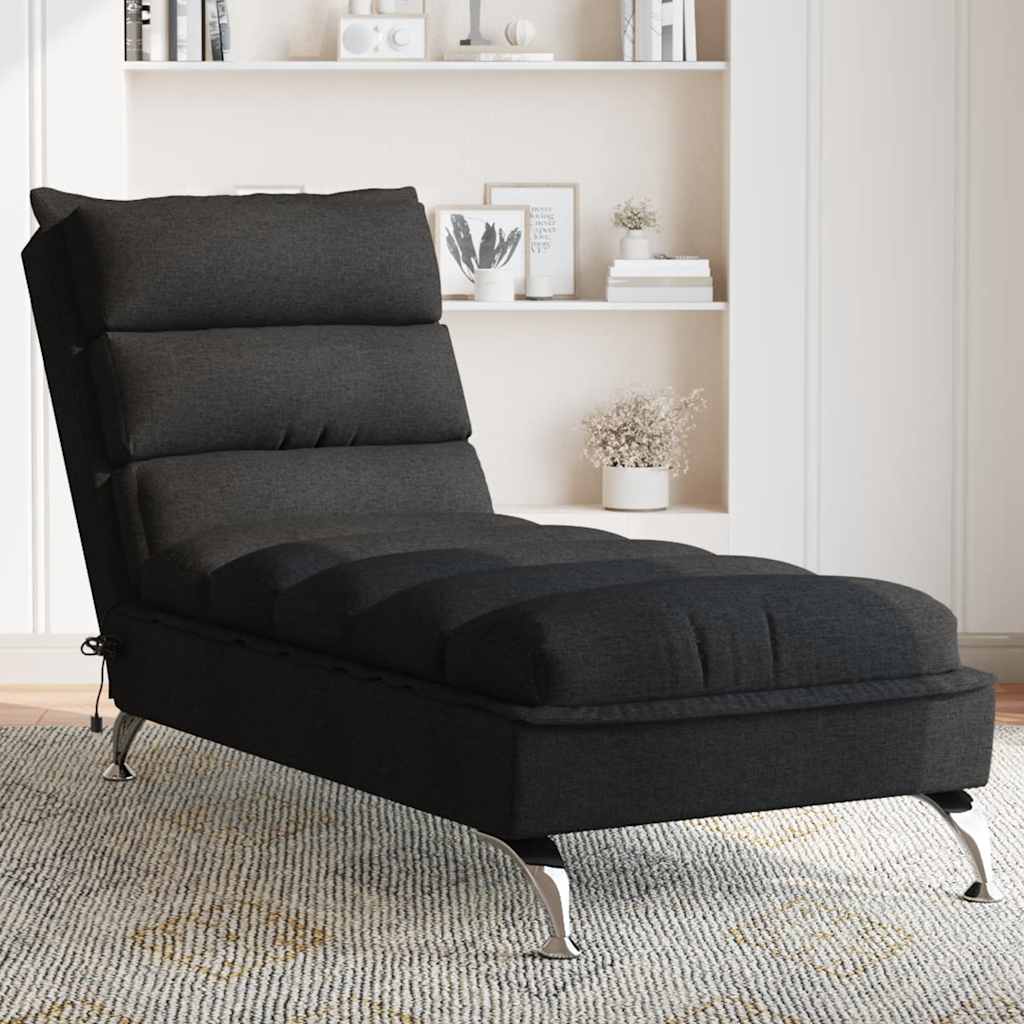 Massage lounger with cushions, black, textile