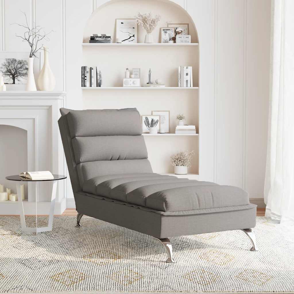 Massage lounger with cushions, taupe grey, textile