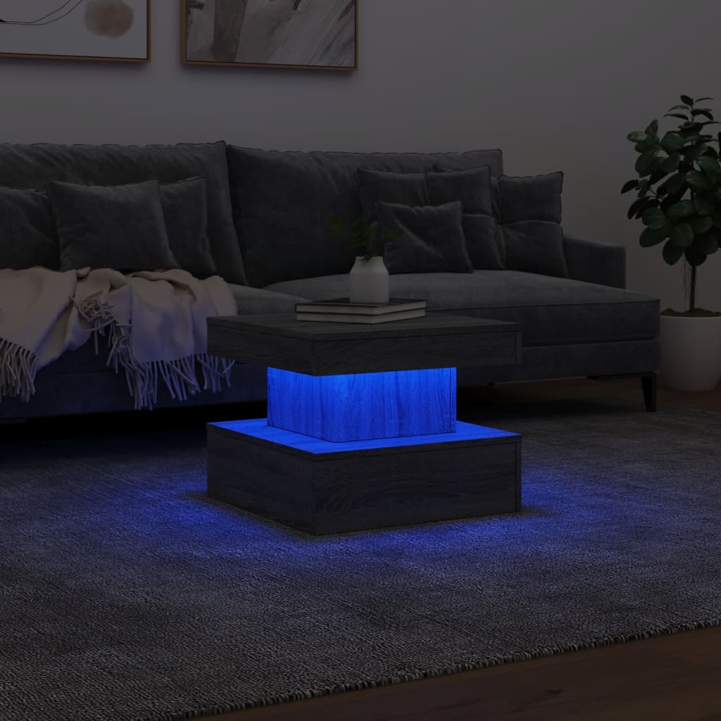 Coffee table with LED lights, sonoma grey, 50x50x40 cm