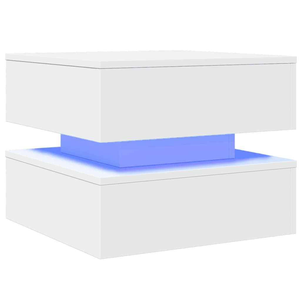 Coffee table with LED lights, white, 50x50x40 cm