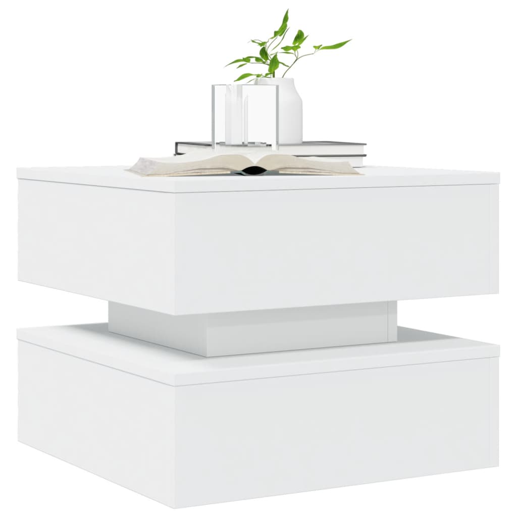 Coffee table with LED lights, white, 50x50x40 cm