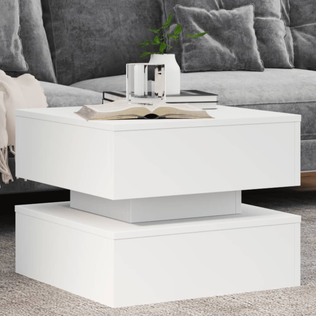 Coffee table with LED lights, white, 50x50x40 cm