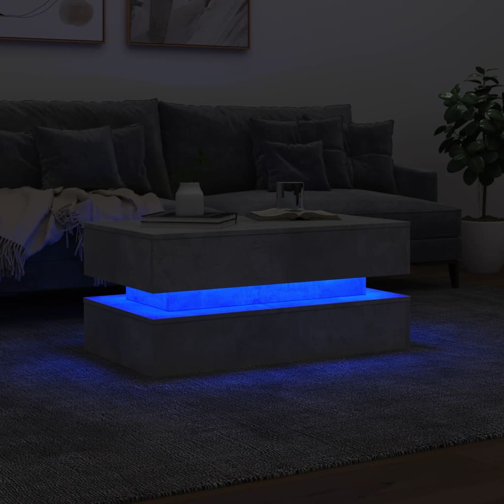 Coffee table with LED lights, concrete grey, 90x50x40 cm