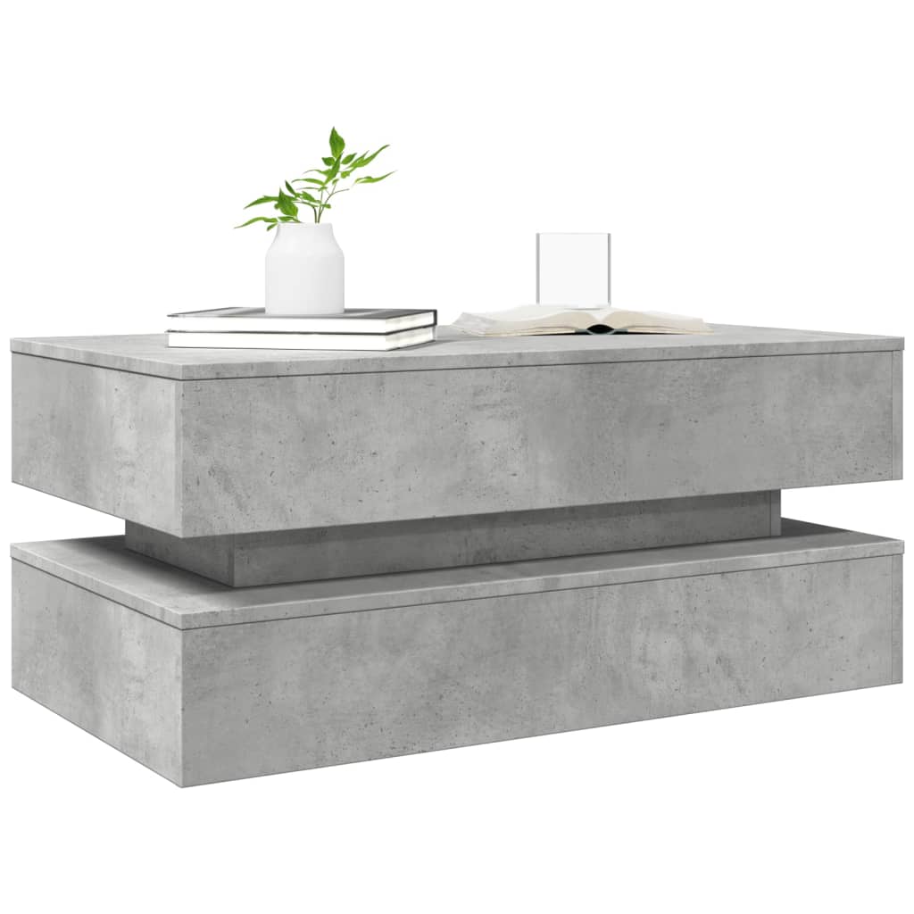 Coffee table with LED lights, concrete grey, 90x50x40 cm