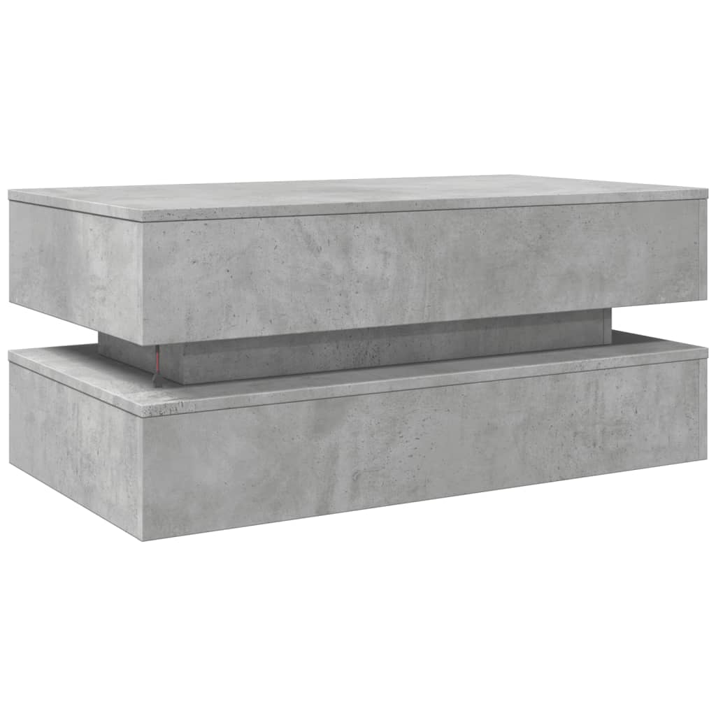 Coffee table with LED lights, concrete grey, 90x50x40 cm