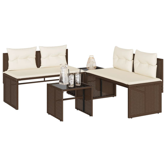 4-piece garden sofa set with cushions, brown polyrattan