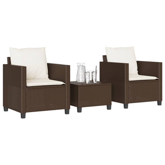 Bistro set with cushions, 3 pieces, brown, polyrattan