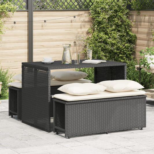 Garden furniture set with cushions, 3 pieces, black, polyrattan