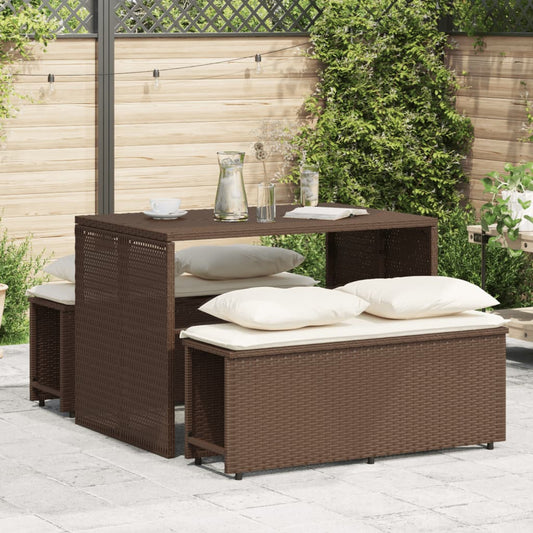 Garden furniture set with cushions, 3 pieces, brown, polyrattan