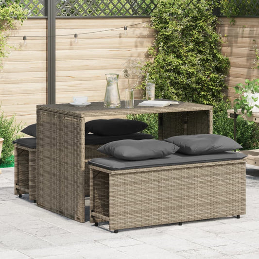 3-piece garden furniture set with cushions, grey, polyrattan