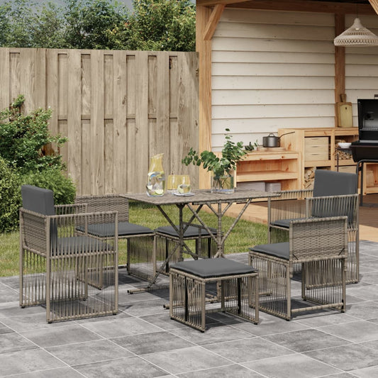 7-piece garden furniture set with cushions, grey, polyrattan