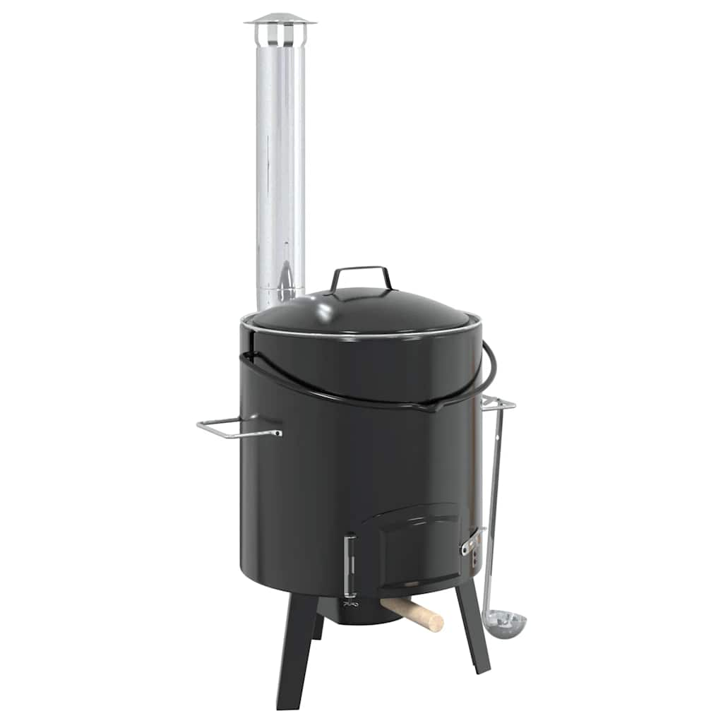 Stove with goulash pot, chimney and lid, black, enameled steel