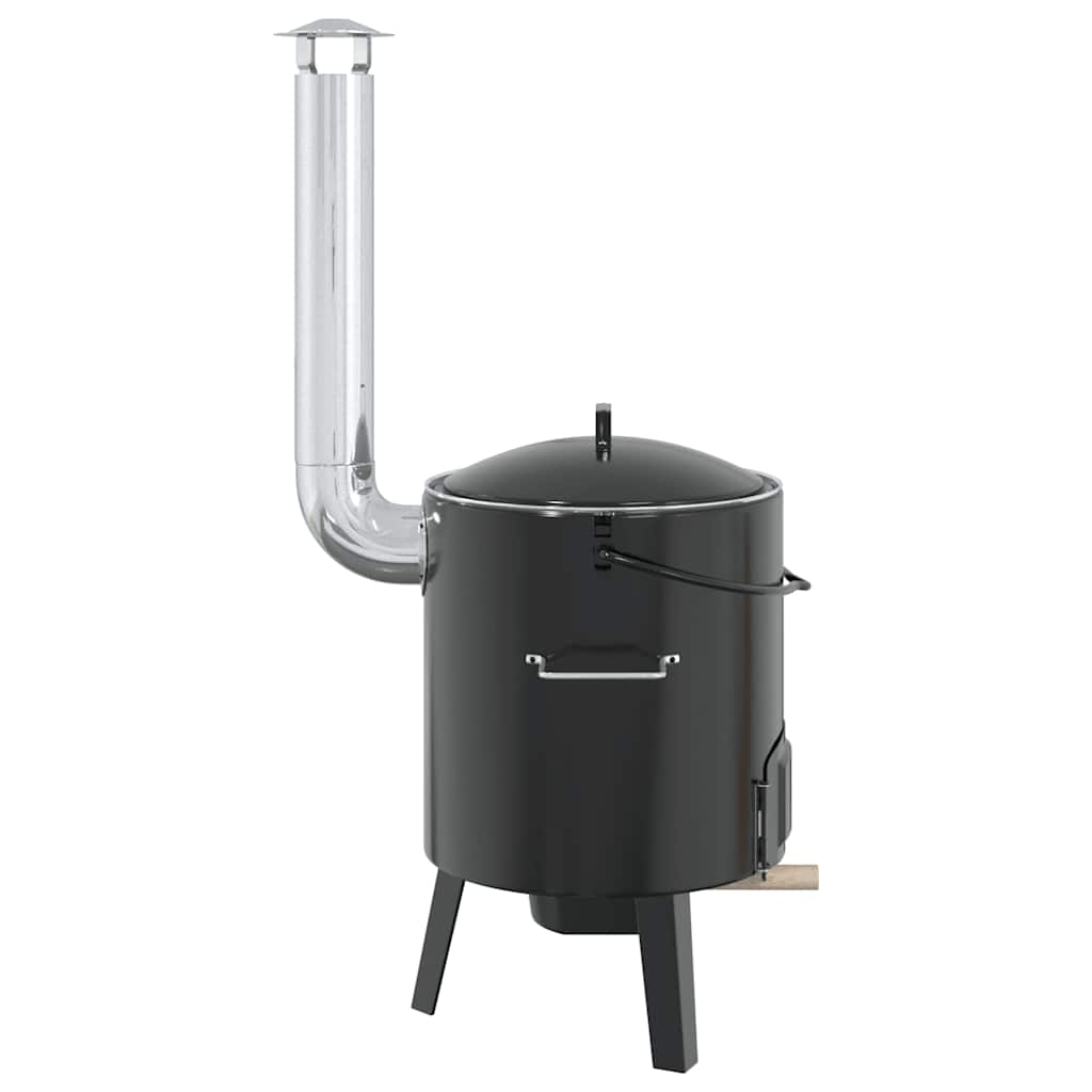 Stove with goulash pot, chimney and lid, black, enameled steel