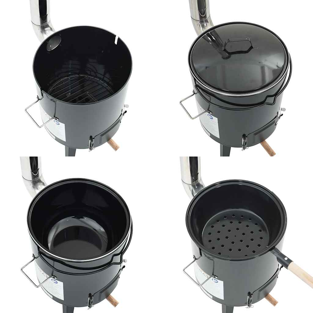 Stove with goulash pot, chimney and lid, black, enameled steel