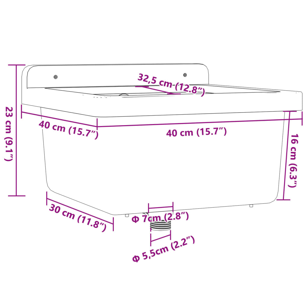 White wall-mounted washbasin 40x40x24 cm resin