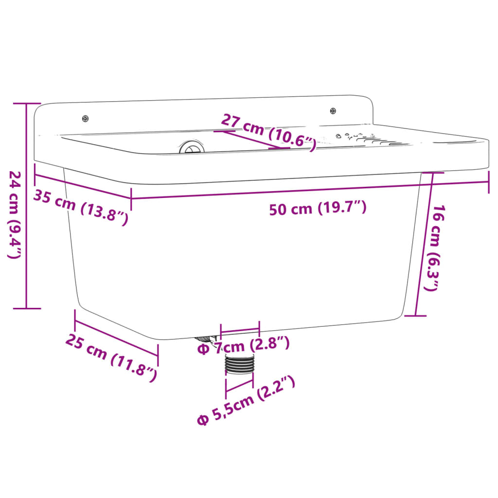 Wall-mounted washbasin sink white 50x35x24 cm resin