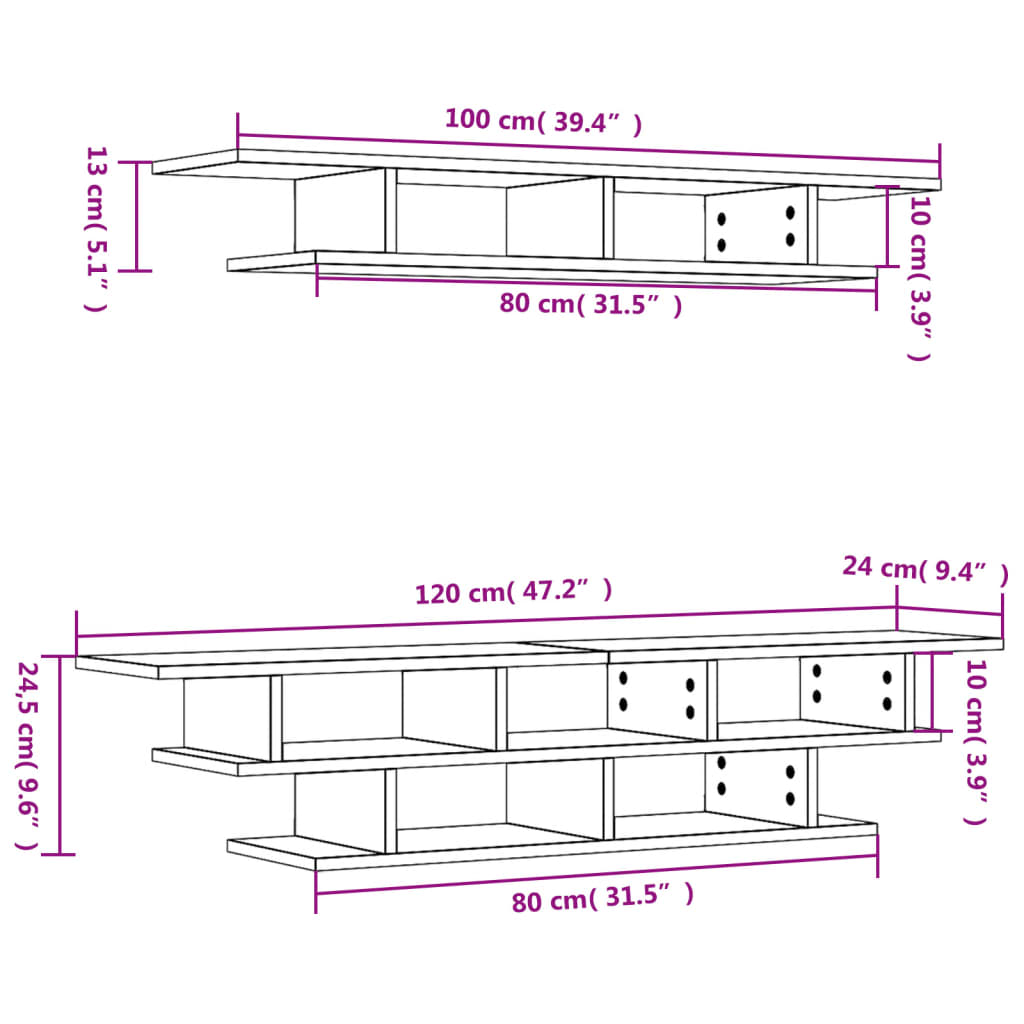 Wall-mounted TV sets, smoked oak, engineered wood