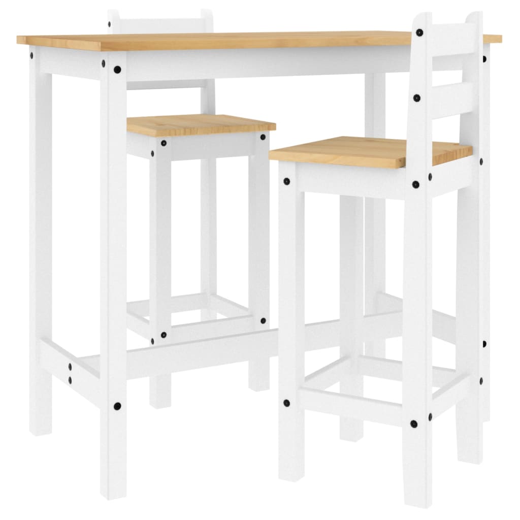 Set mobilier de bar, 3 piese, alb, lemn masiv de pin