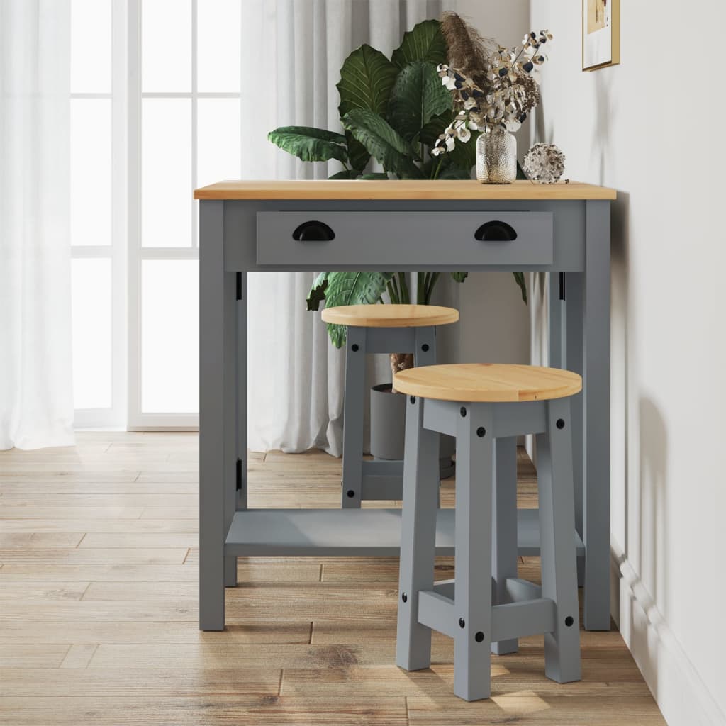 Bar stools, 2 pcs., gray, solid pine wood