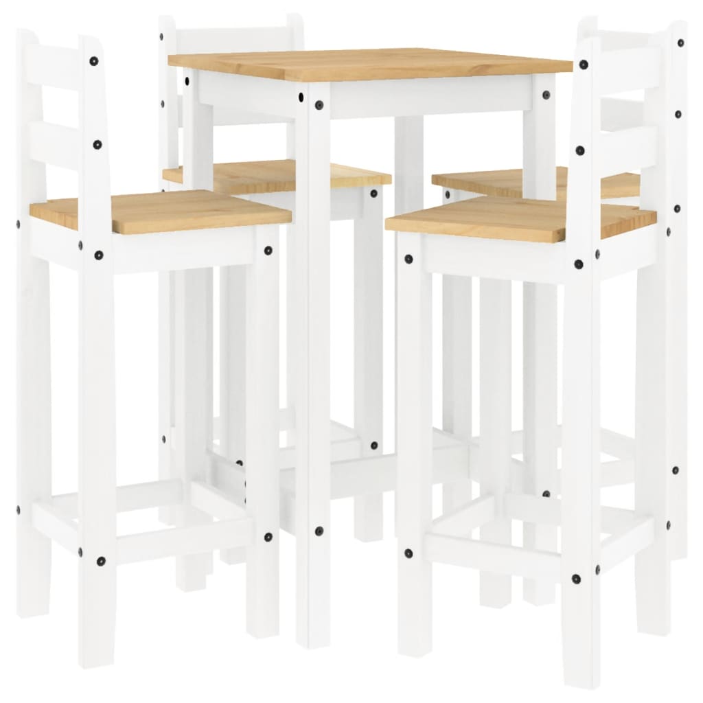 Set mobilier de bar, 5 piese, alb, lemn masiv de pin