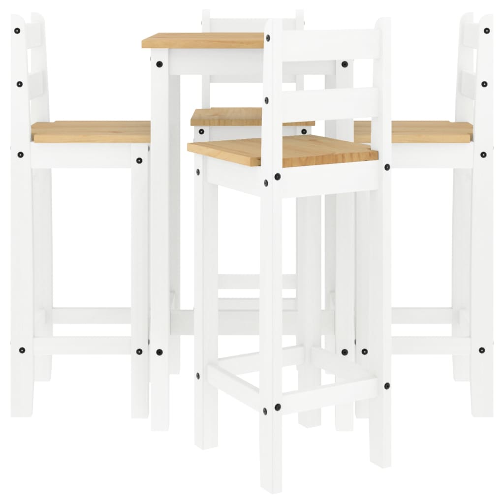 Set mobilier de bar, 5 piese, alb, lemn masiv de pin