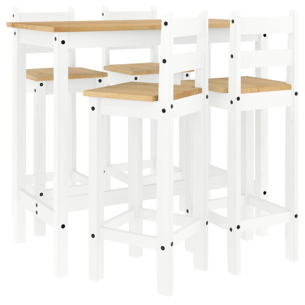 Bar furniture set, 5 pieces, white, solid pine wood