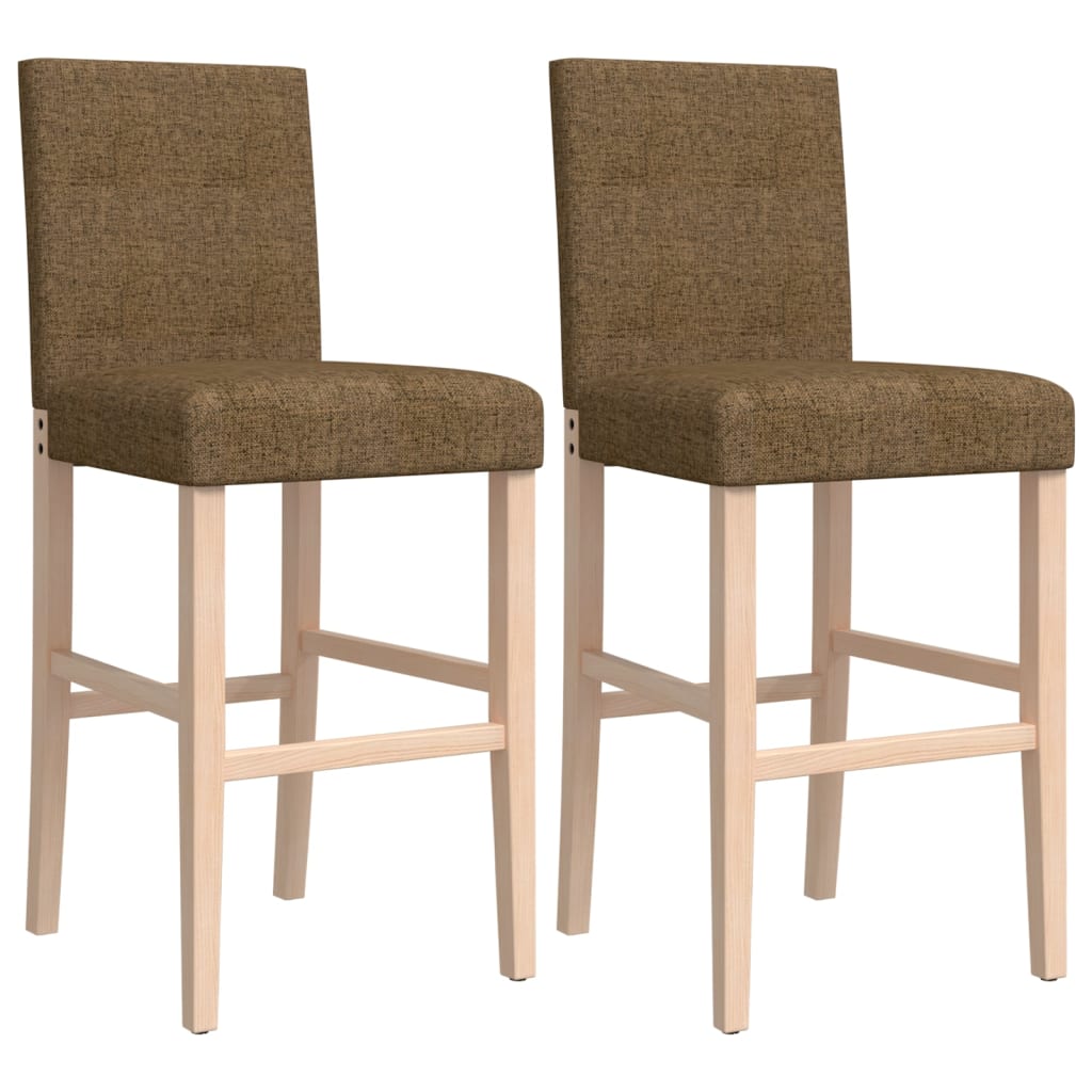 Bar stools, 2 pcs., solid rubber wood and fabric