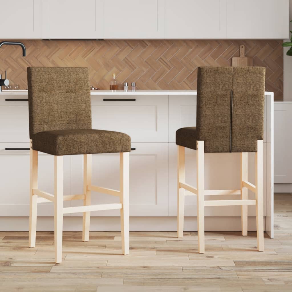 Bar stools, 2 pcs., solid rubber wood and fabric