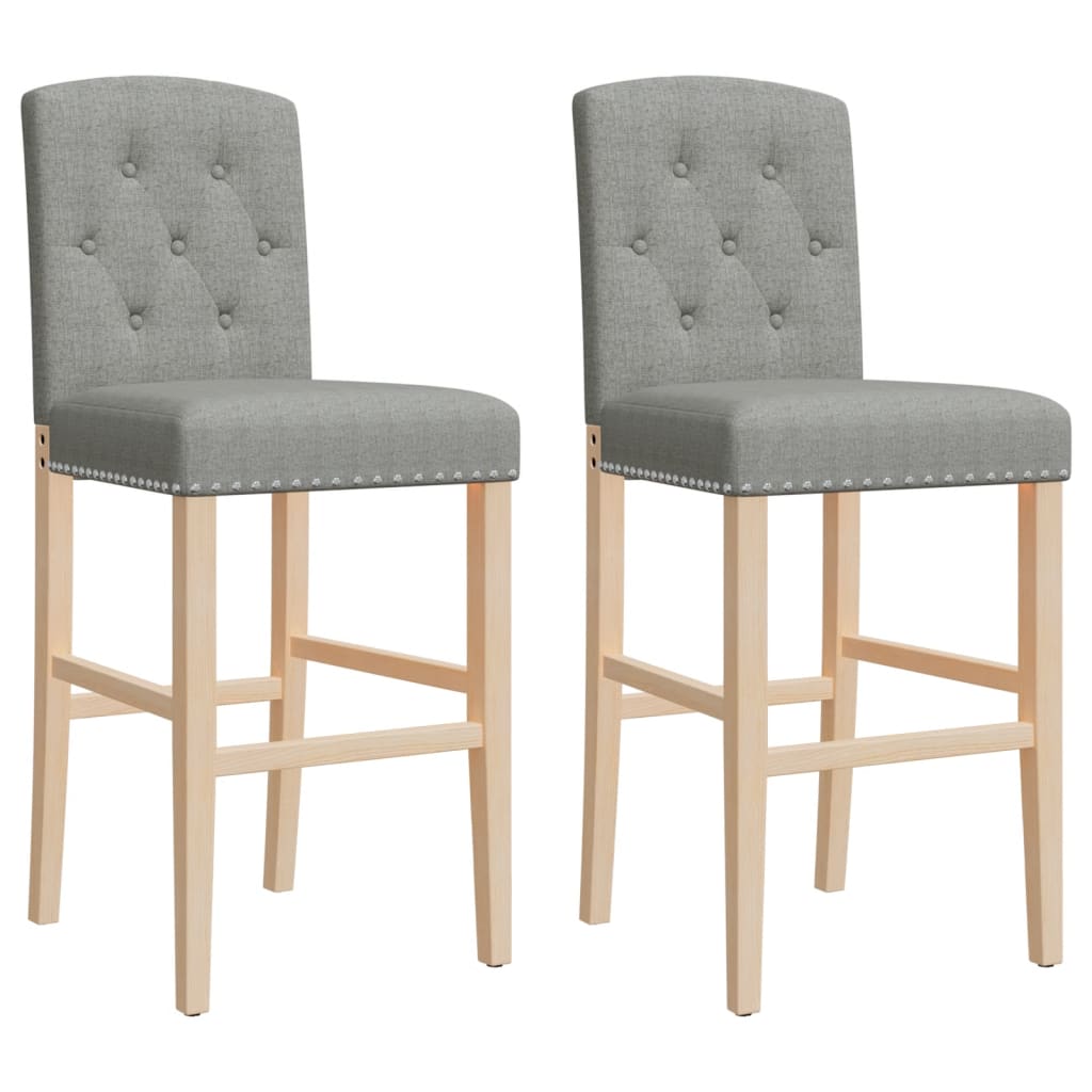 Bar stools, 2 pcs., solid rubber wood and fabric