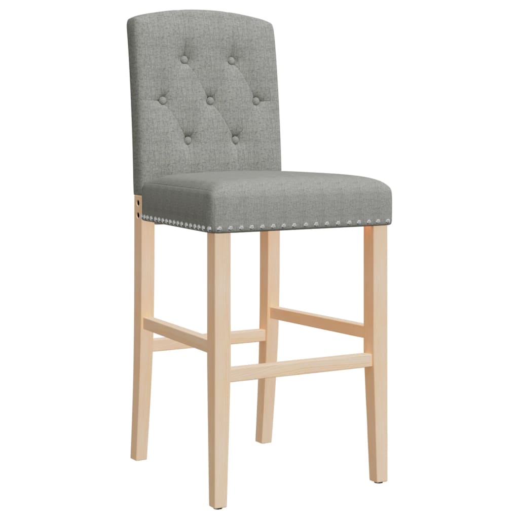 Bar stools, 2 pcs., solid rubber wood and fabric