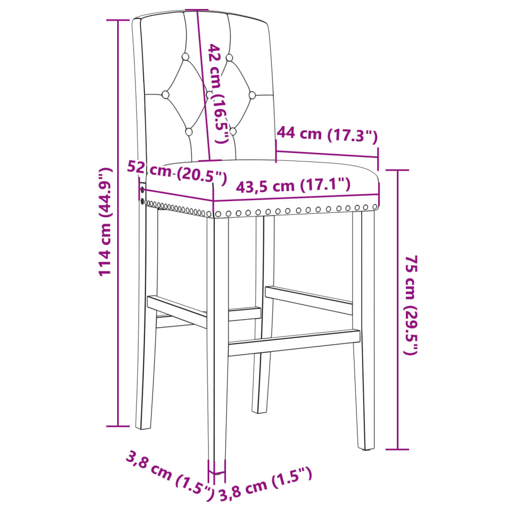 Bar stools, 2 pcs., solid rubber wood and fabric