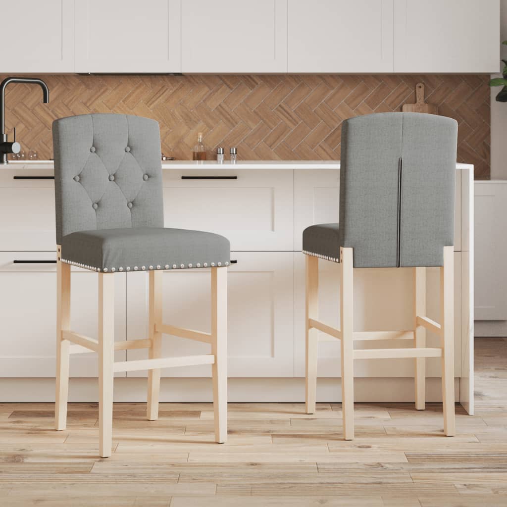 Bar stools, 2 pcs., solid rubber wood and fabric