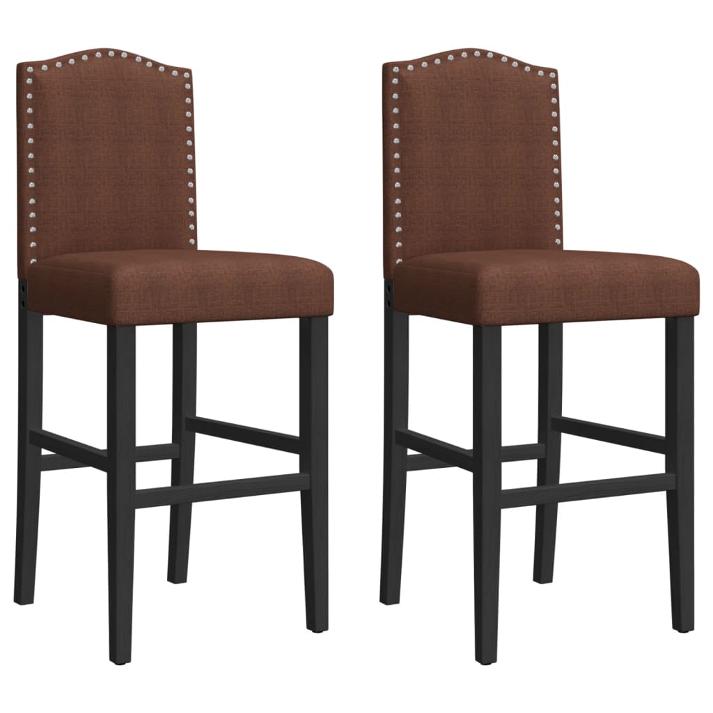 Bar stools, 2 pcs., solid rubber wood and fabric