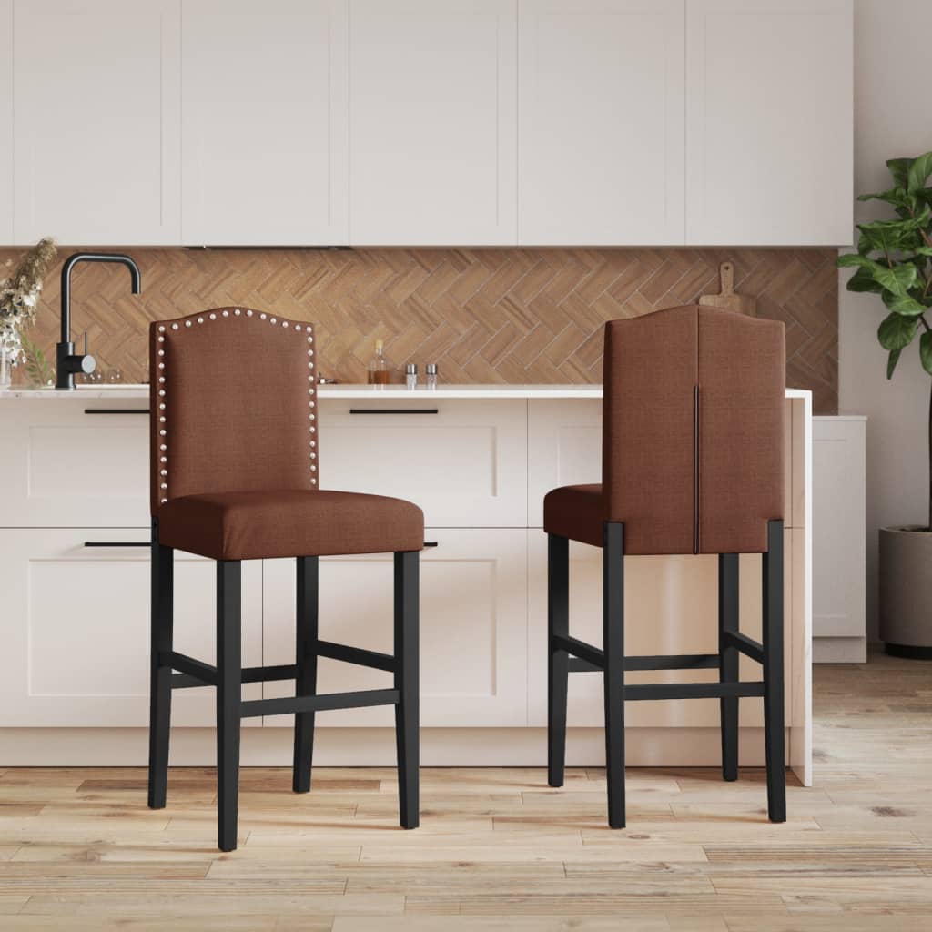 Bar stools, 2 pcs., solid rubber wood and fabric