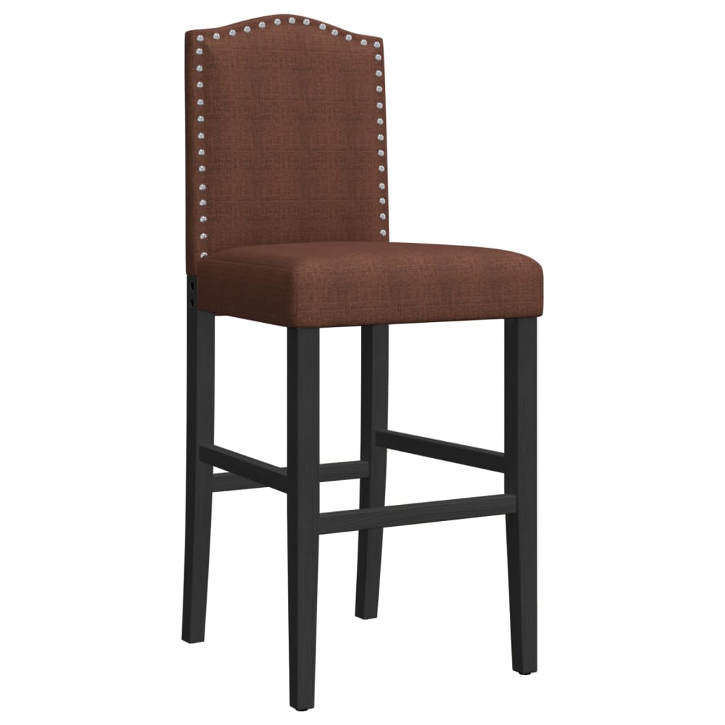 Bar stools, 2 pcs., solid rubber wood and fabric