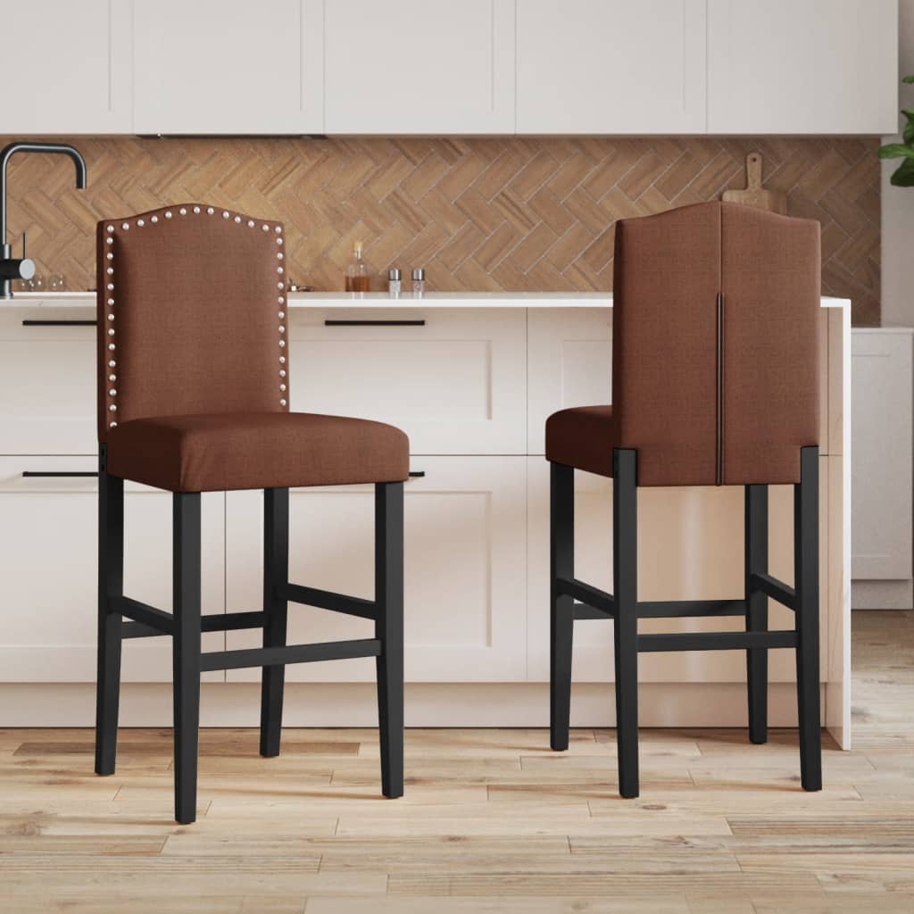 Bar stools, 2 pcs., solid rubber wood and fabric