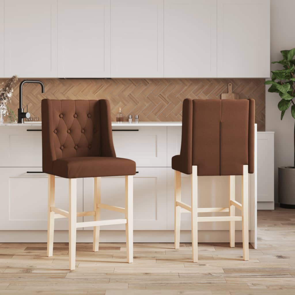 Bar stools, 2 pcs., solid rubber wood and fabric