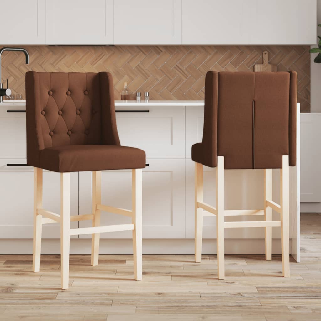 Bar stools, 2 pcs., solid rubber wood and fabric